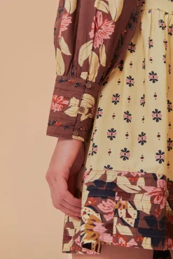 FARM Rio Ainika Maxi Floral Cream Open Yoke Mini Dress Clearance