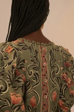 FARM Rio Arabesque Floral Green Blouse Sale