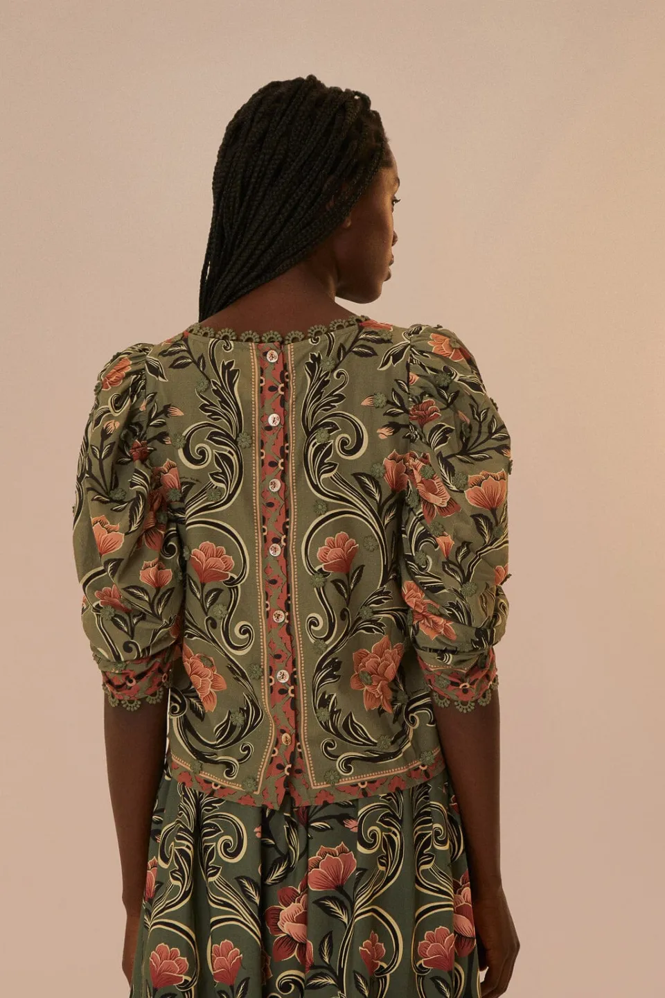 FARM Rio Arabesque Floral Green Blouse Sale