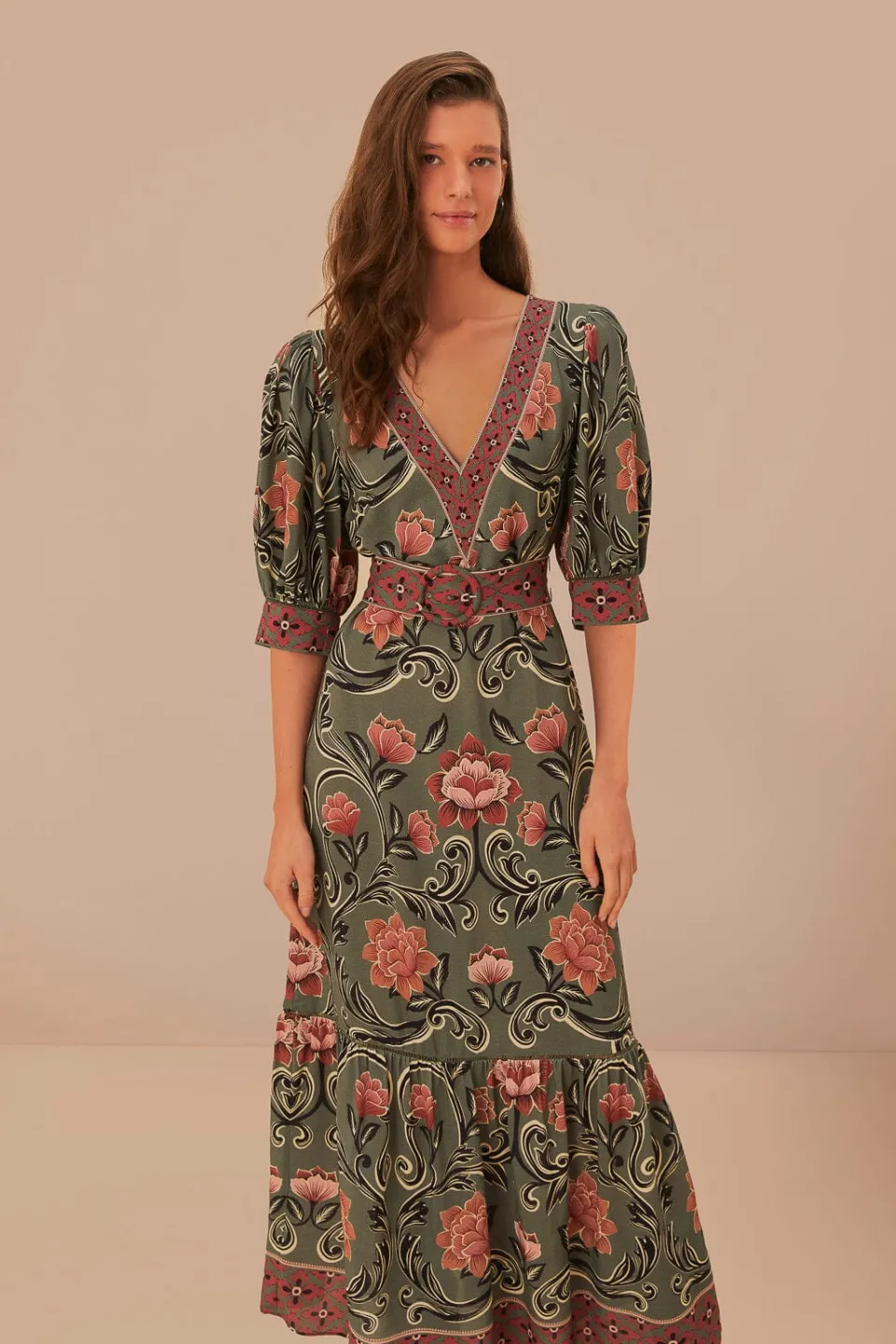 FARM Rio Arabesque Floral Green Maxi Dress Online