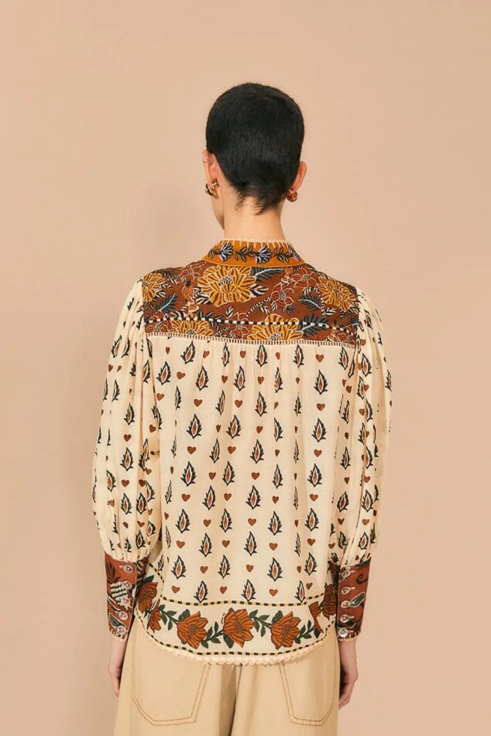 FARM Rio Beige Ainika Floral Long Sleeve Blouse Outlet