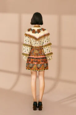 FARM Rio Beige Ainika Floral Ruffle Mini Dress Discount