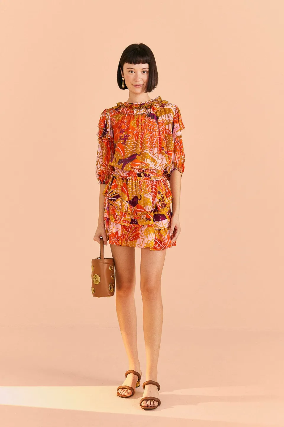 FARM Rio Beige Jungle Panther Mini Skirt Discount