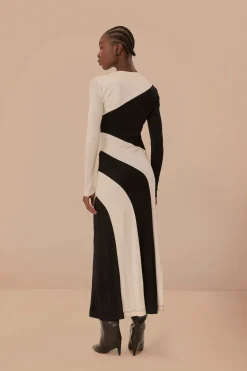 FARM Rio Black And White Cut-Out Long Sleeve Midi Dress Hot