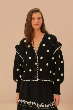 FARM Rio Black And White Flowers Knit Cardigan Best