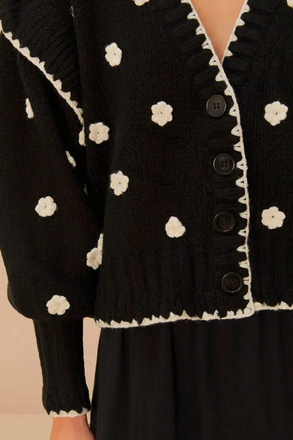 FARM Rio Black And White Flowers Knit Cardigan Best