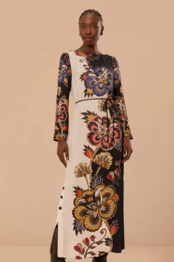 FARM Rio Black And White Maxi Floral LENZING™ ECOVERO™ Viscose Midi Dress