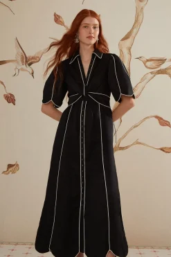 FARM Rio Black And White Short Sleeve Midi Dress Sale