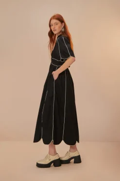 FARM Rio Black And White Short Sleeve Midi Dress Sale