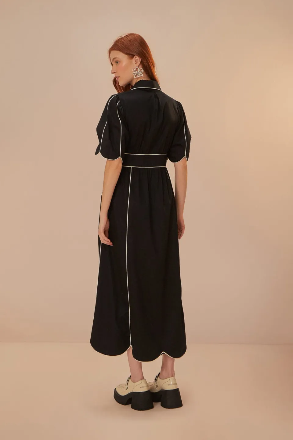 FARM Rio Black And White Short Sleeve Midi Dress Sale