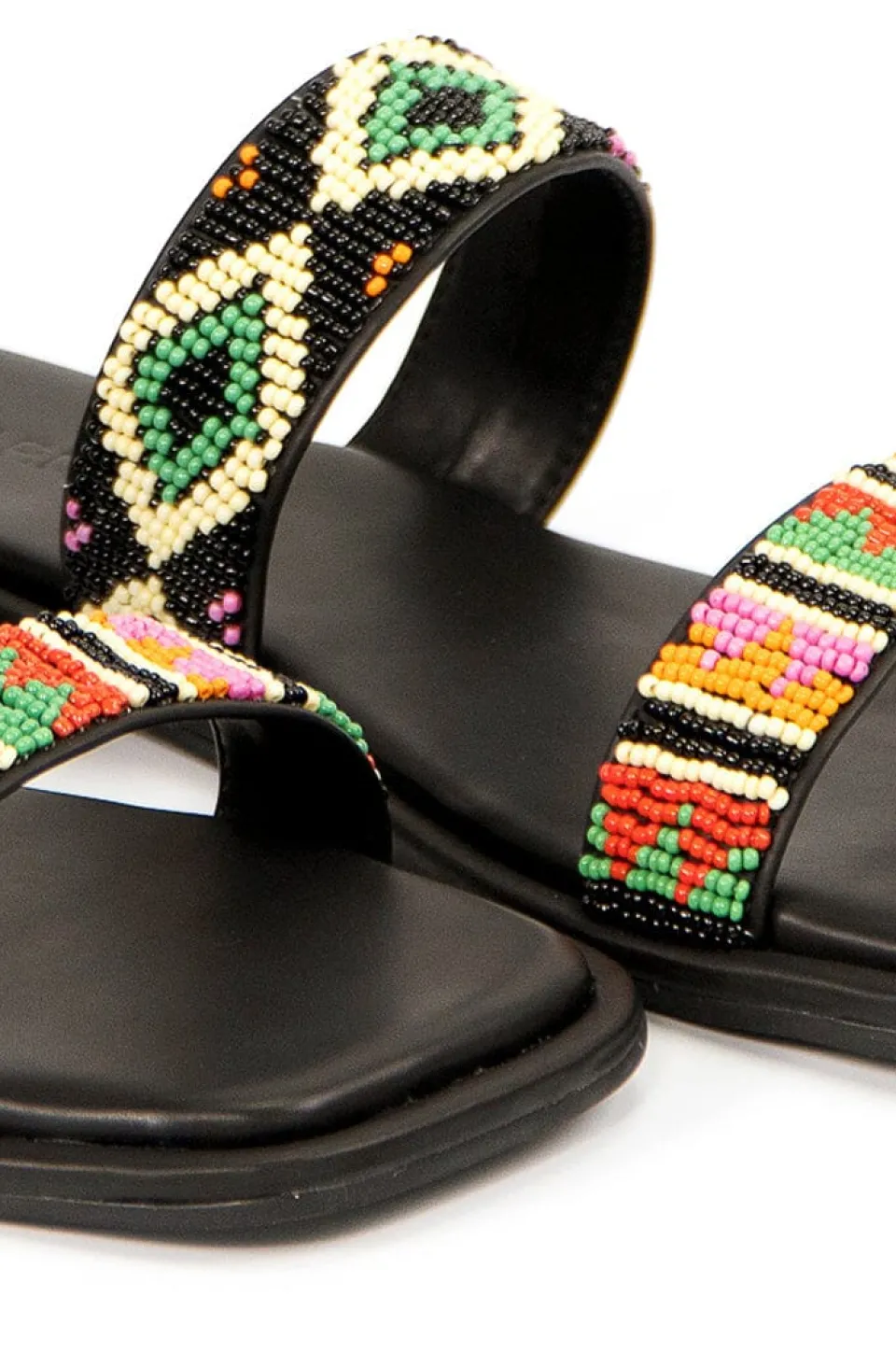 FARM Rio Black Beaded Square Toe Slide Sandal New