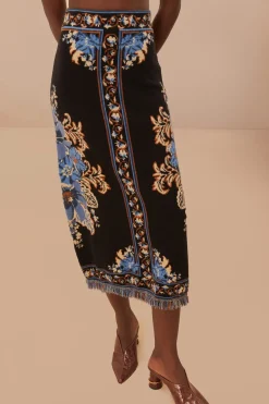 FARM Rio Black Blossom Tapestry Knit Skirt Discount