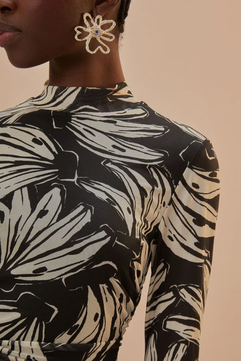 FARM Rio Black Bossa Banana Tulle Blouse Outlet