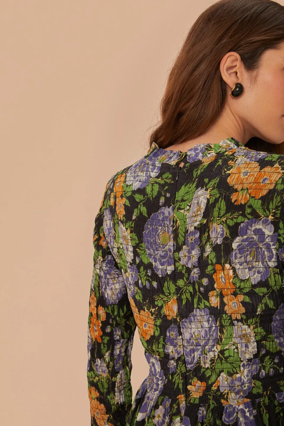 FARM Rio Black Capri Floral Midi Dress Long Sleeve Discount