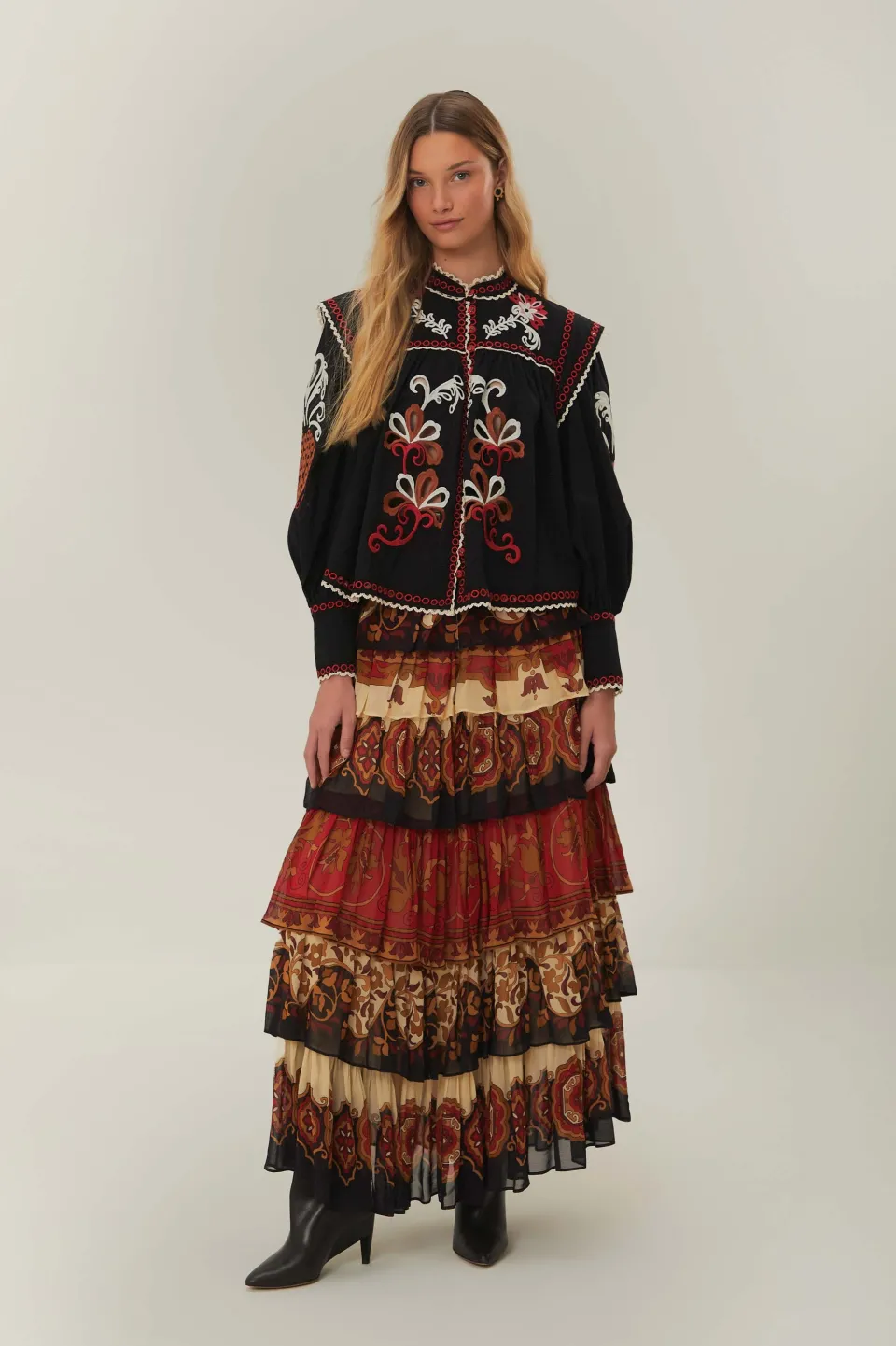 FARM Rio Black Cashew Mandala Richilieu Blouse Outlet