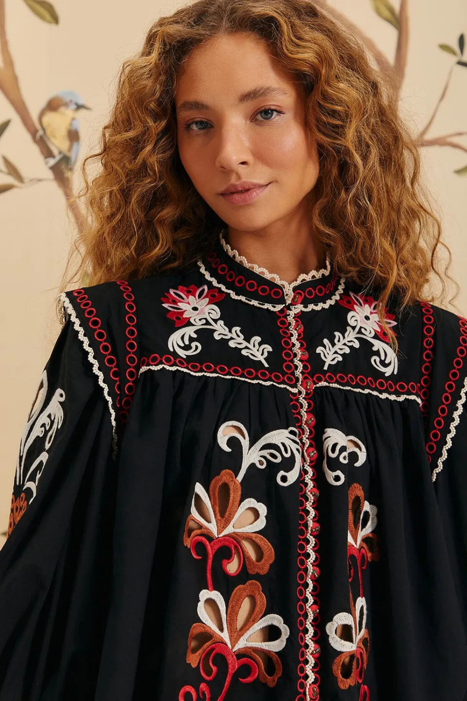 FARM Rio Black Cashew Mandala Richilieu Blouse Outlet