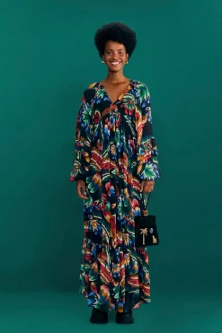 FARM Rio Black Chevron Forest Maxi Dress New