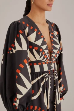 FARM Rio Black Coconut Grove Puff Sleeve Maxi Dress Clearance