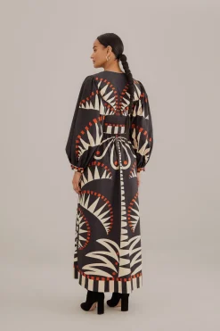 FARM Rio Black Coconut Grove Puff Sleeve Maxi Dress Clearance