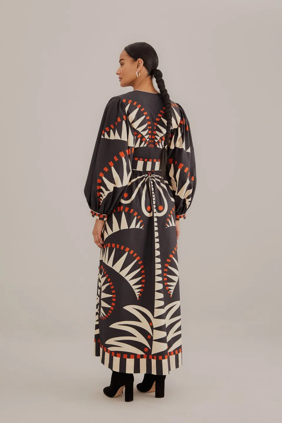 FARM Rio Black Coconut Grove Puff Sleeve Maxi Dress Clearance