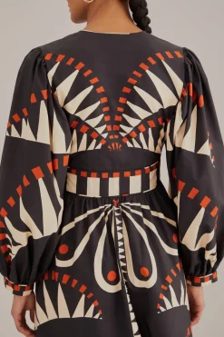FARM Rio Black Coconut Grove Puff Sleeve Maxi Dress Clearance