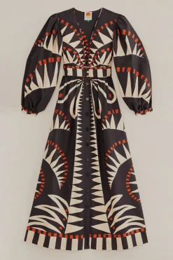 FARM Rio Black Coconut Grove Puff Sleeve Maxi Dress Clearance