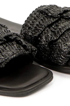 FARM Rio Black Crochet Ruffle Slide Sandal New