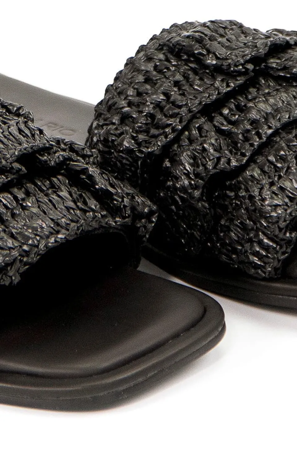 FARM Rio Black Crochet Ruffle Slide Sandal New