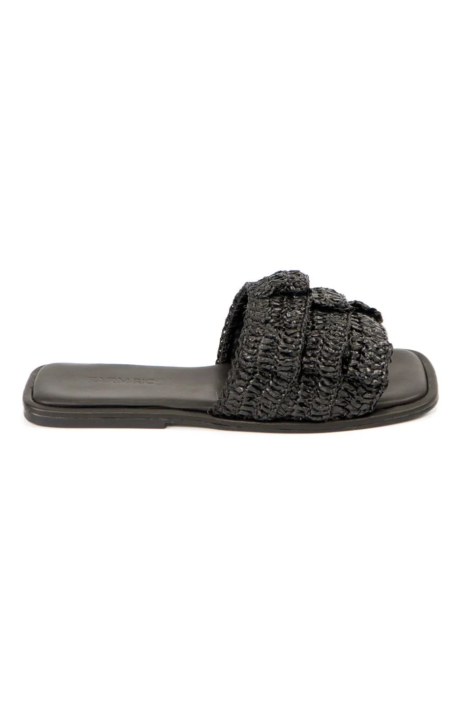 FARM Rio Black Crochet Ruffle Slide Sandal New
