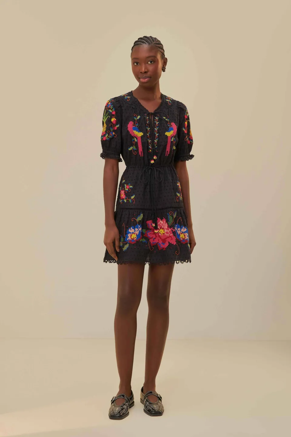 FARM Rio Black Embroidered Mini Dress Hot