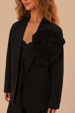 FARM Rio Black Flowered Blazer