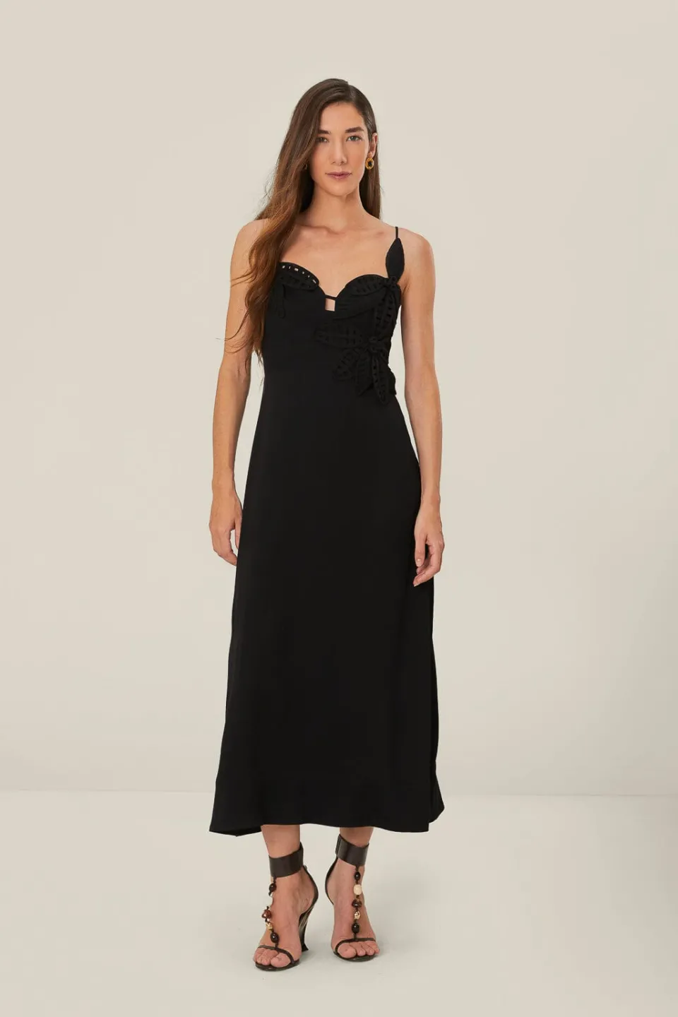 FARM Rio Black Flowered Bust Midi Dress Discount