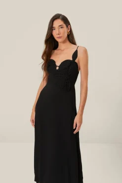 FARM Rio Black Flowered Bust Midi Dress Discount