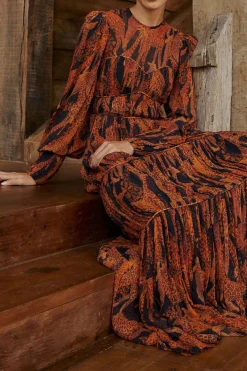 FARM Rio Black Giraffes Puff Sleeve Maxi Dress Online