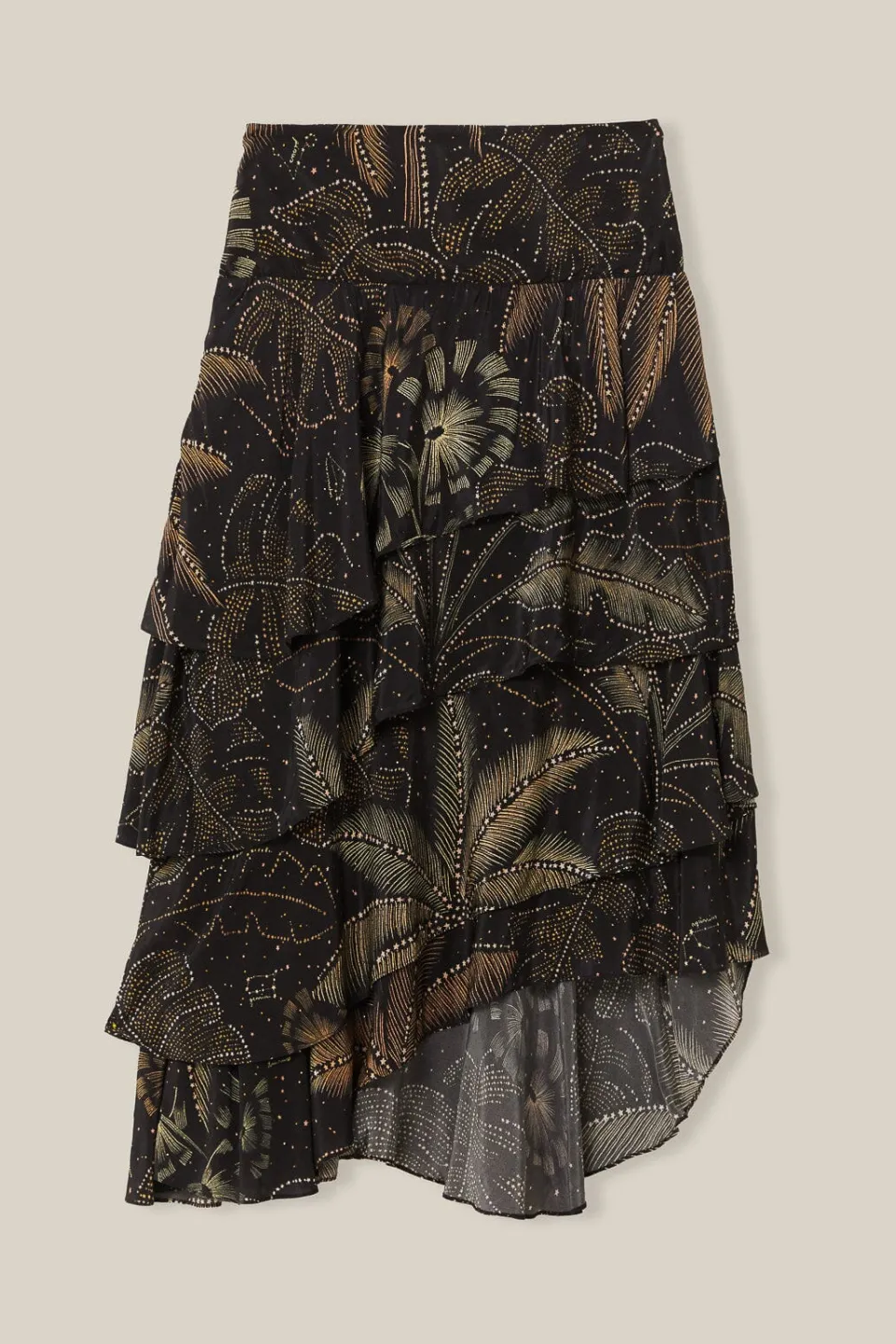 FARM Rio Black Golden Foliage Ruffled Skirt New