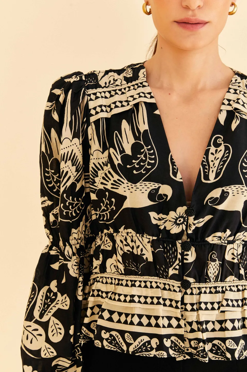 FARM Rio Black Graphic Floral Blouse Outlet