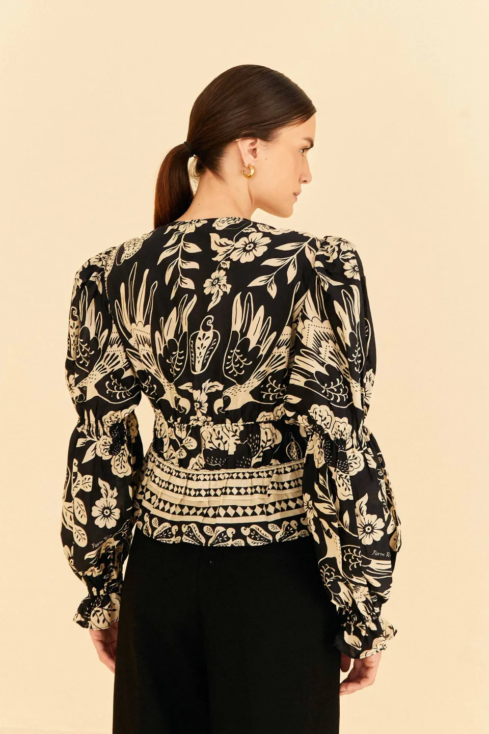 FARM Rio Black Graphic Floral Blouse Outlet