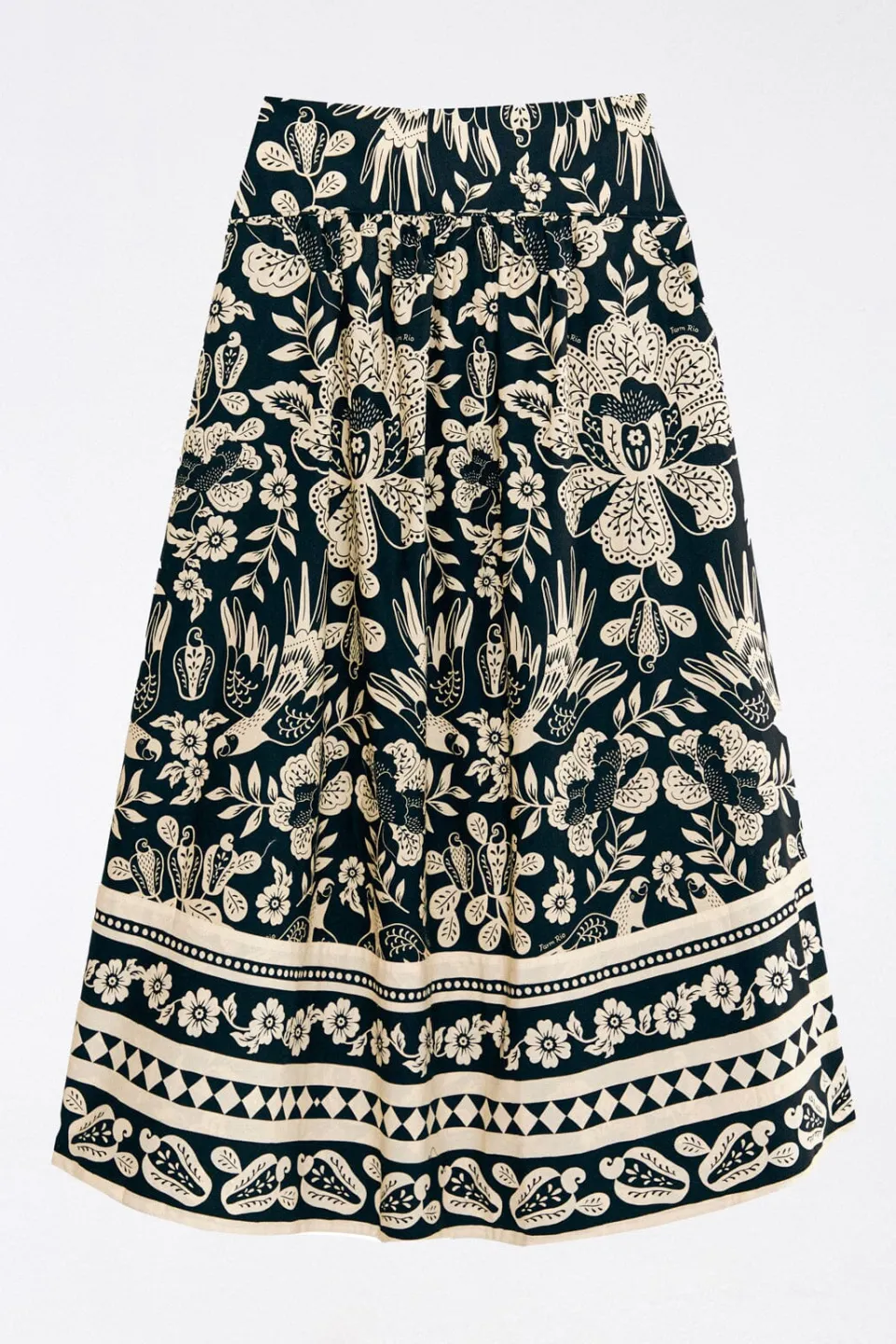FARM Rio Black Graphic Floral Organic Cotton Midi Skirt Discount