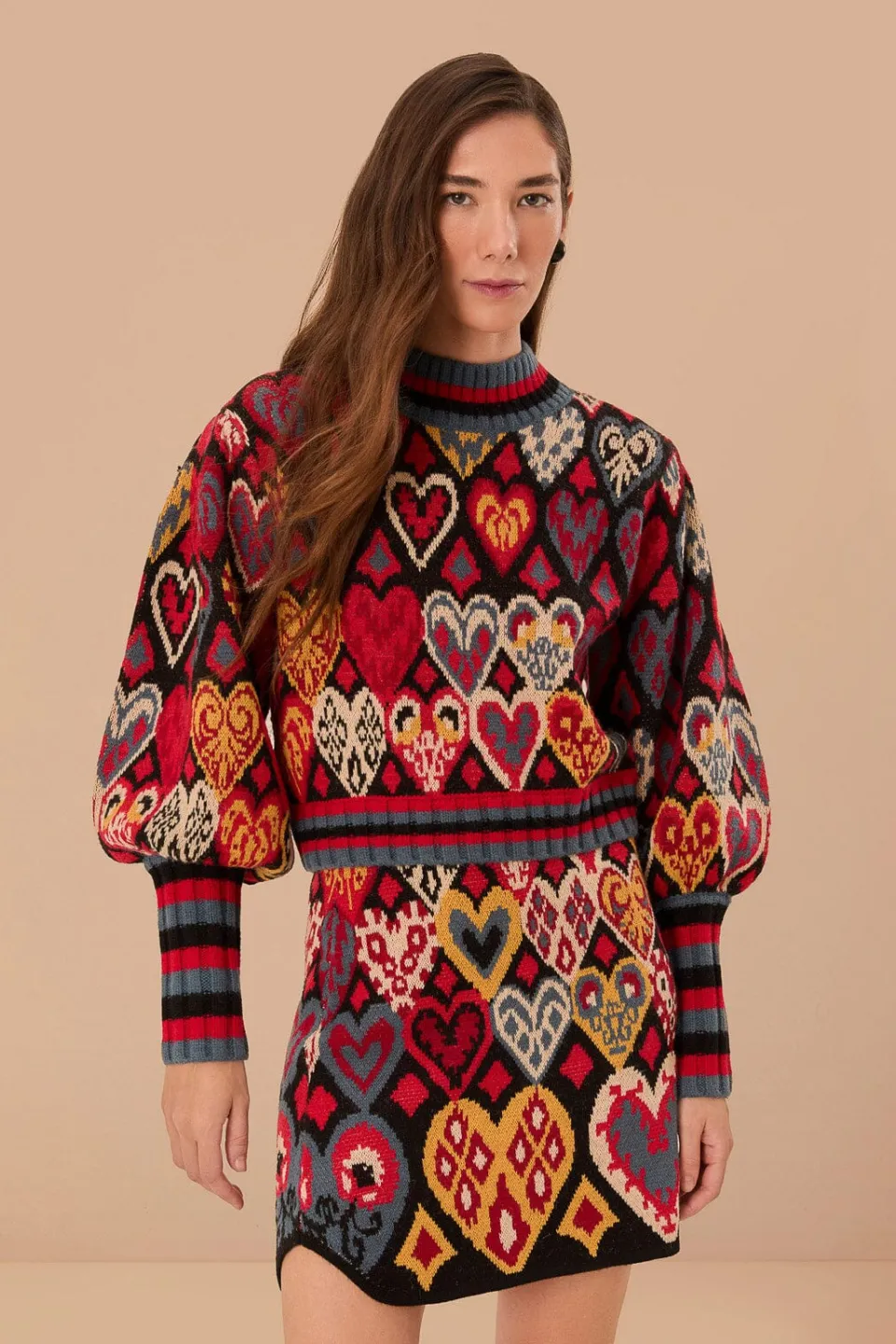 FARM Rio Black Hearts Ikat Knit Skirt