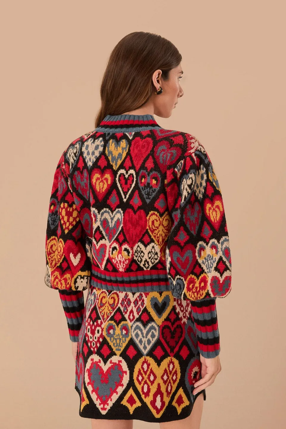 FARM Rio Black Hearts Ikat Knit Sweater