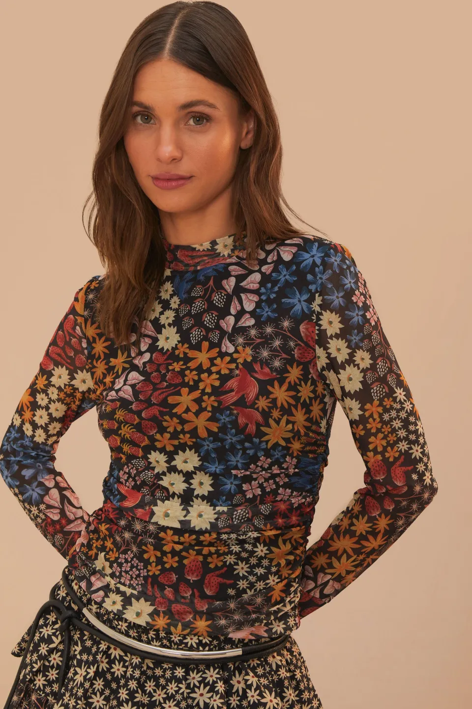FARM Rio Black Juju Garden Tulle Blouse Best