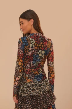 FARM Rio Black Juju Garden Tulle Blouse Best