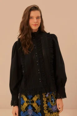 FARM Rio Black Lace And Pleat Blouse