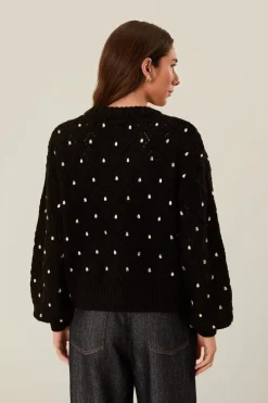 FARM Rio Black Lace Knit Sweater Outlet