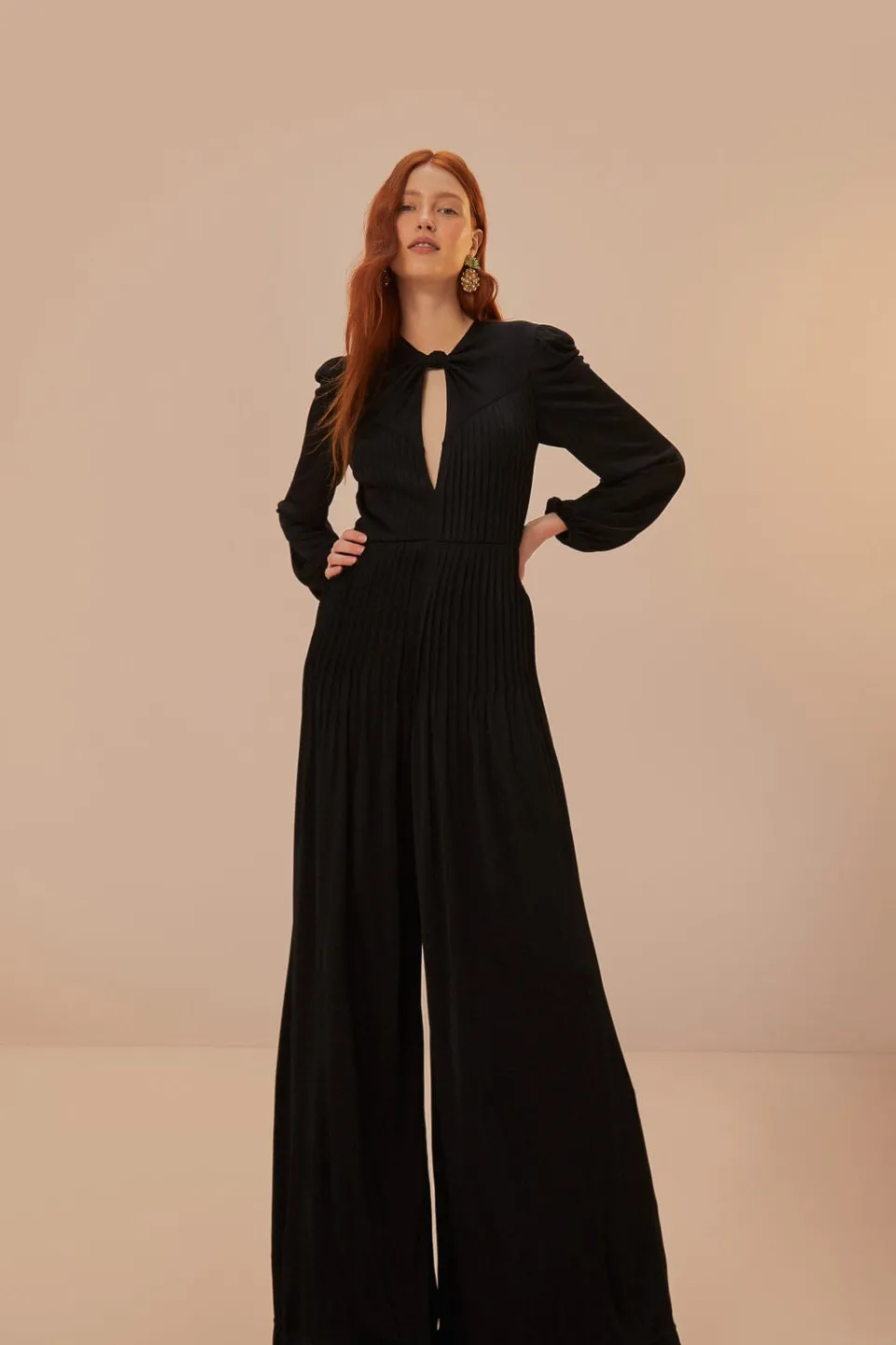FARM Rio Black Long Sleeve Knot Jumpsuit Sale