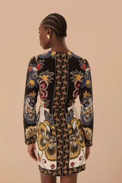 FARM Rio Black Maxi Floral LENZING™ ECOVERO™ Viscose Wrap Mini Dress Sale