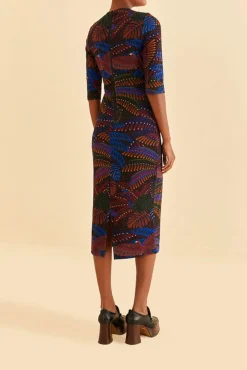 FARM Rio Black Midnight Island Short Sleeve Midi Dress Best