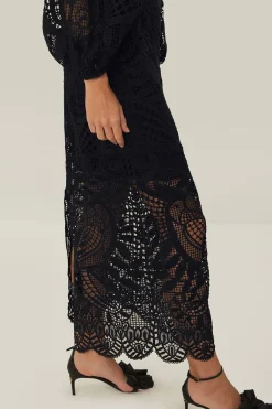FARM Rio Black Nature Guipure Midi Dress New