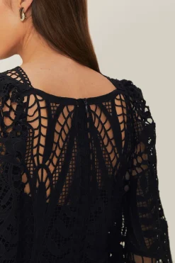 FARM Rio Black Nature Guipure Midi Dress New