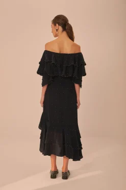 FARM Rio Black Off-Shoulder Maxi Dress Hot